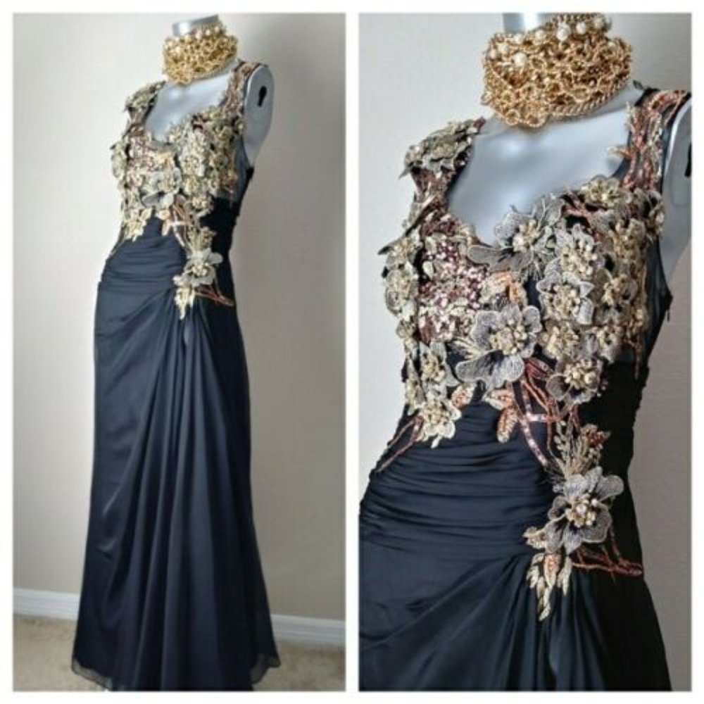 Women's Formal Embroidery Rhinestones beaded Long Evening Gown prom dress